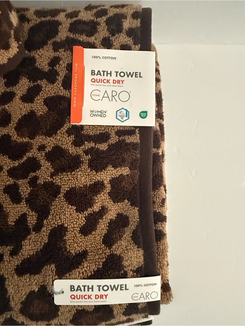 NWT Caro 6 Piece Quick Dry 100% Cotton Bath Towel Set Brown Tan Leopard Print